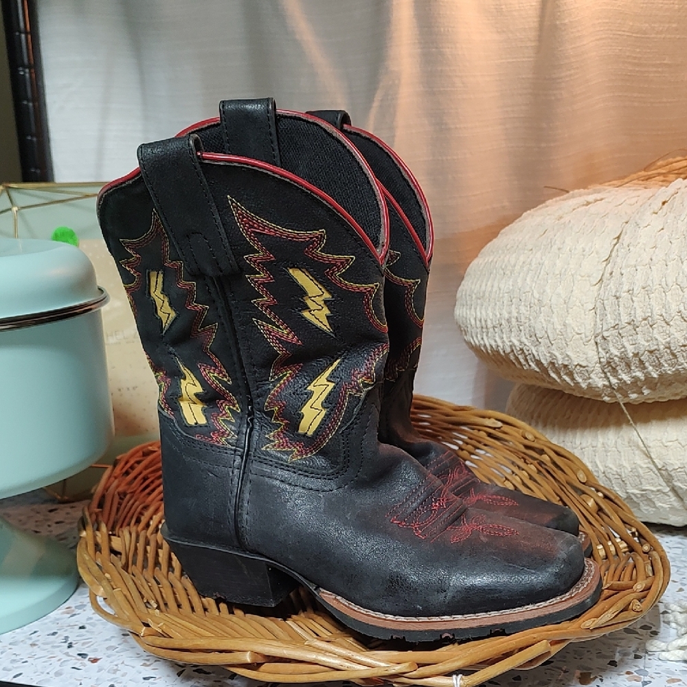 Dan Post Kids Western Boots - Black and Red with Yellow Accents - Picture 2 of 16